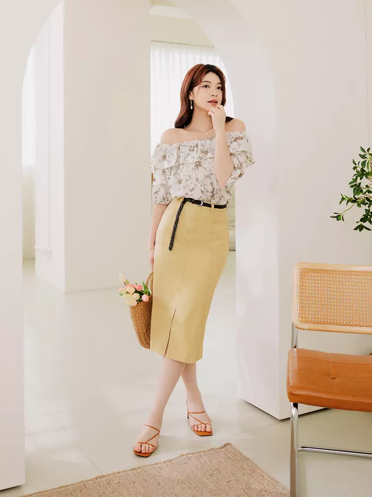 純棉素色前開衩魚尾裙《CA2906》