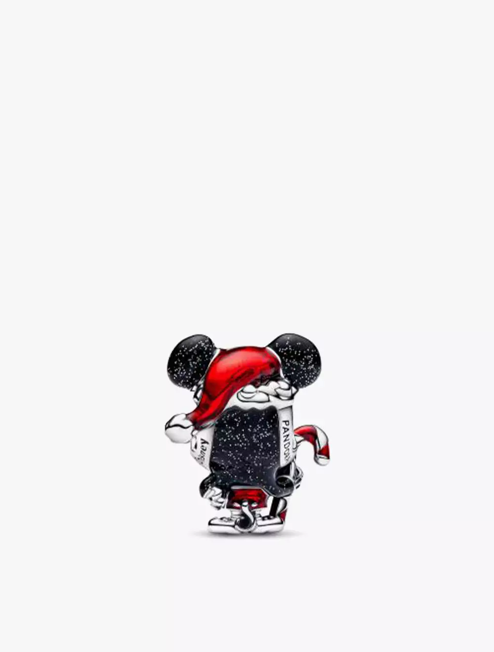 Disney Mickey Mouse Sterling Silver Charm with Glittery Black and Red Enamel