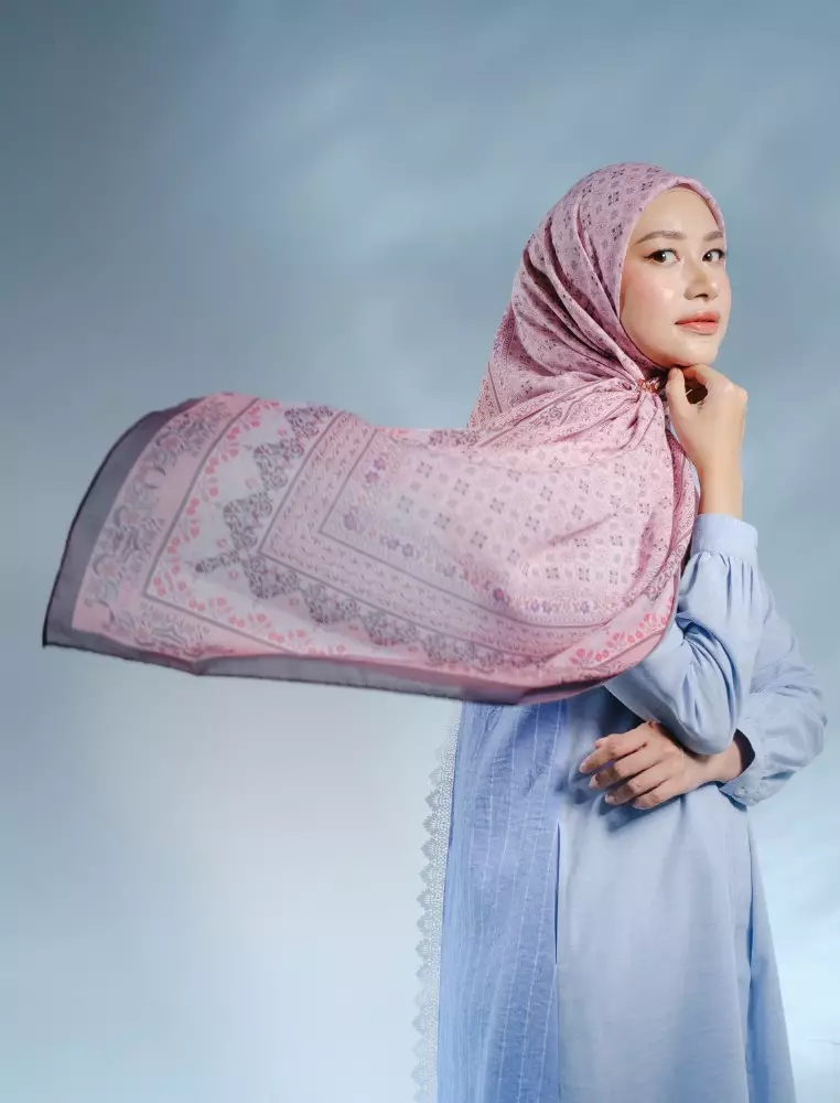 CLIDIA Scarf Maroon - Kerudung Hijab Segiempat Motif With BOX - Bahan Nesla - Ukuran 115x115