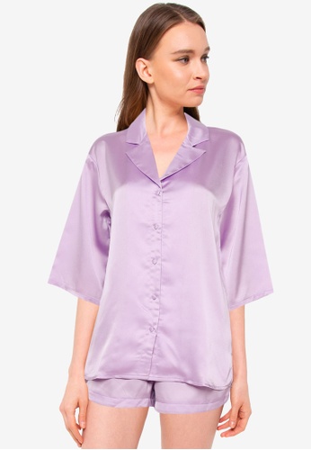 Public Desire purple Satin Pyjama Shirt Co-ord EDA5FAAC4E4BC8GS_1
