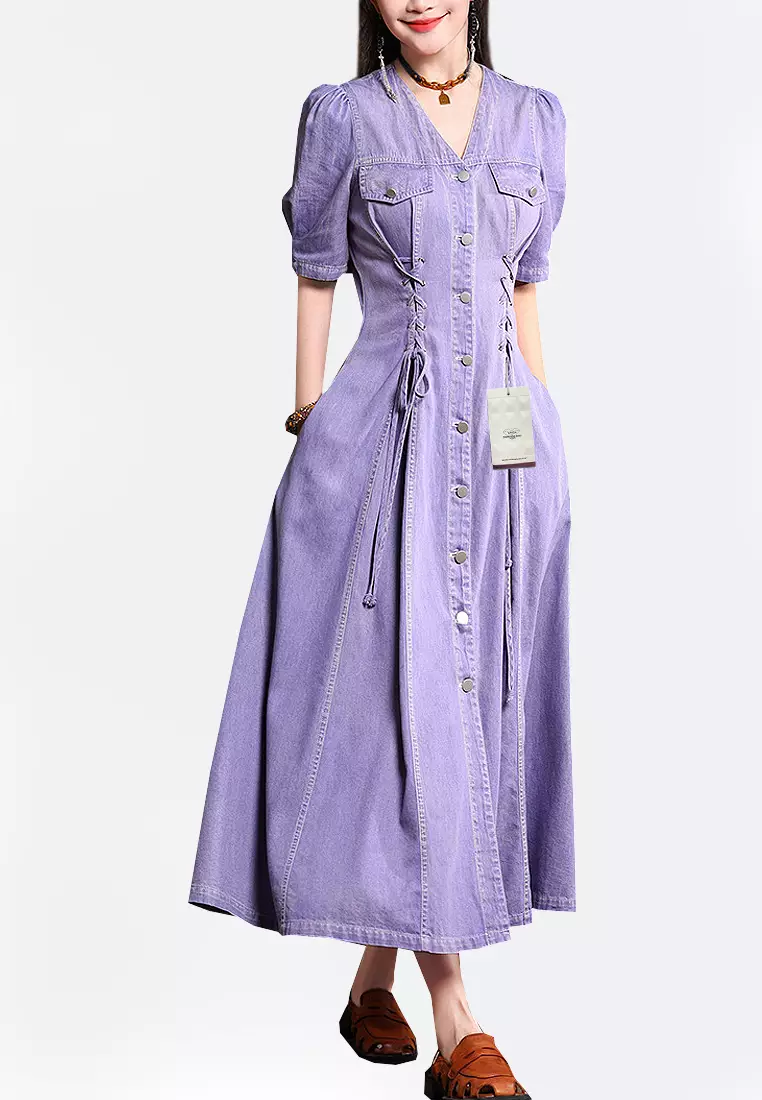 Buy Twenty Eight Shoes VANSA V Neck Waisted Denim Dress VCW
