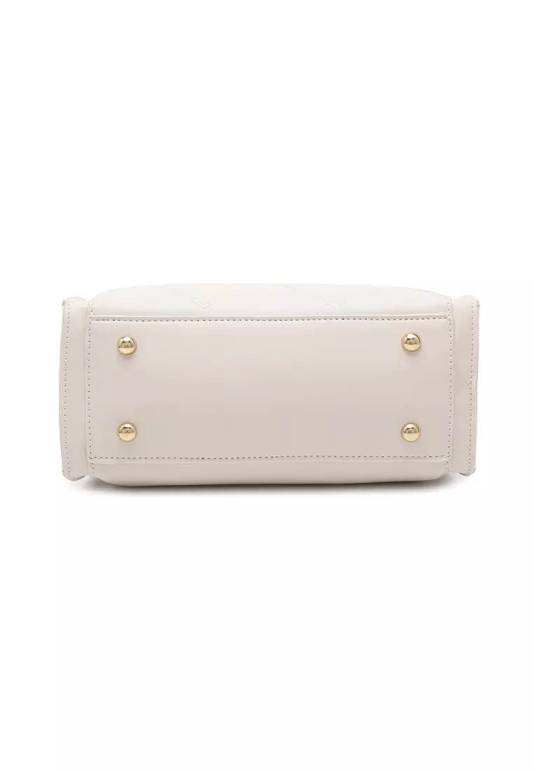 Women's Zig Zag Quilted Top Handle Bag / Crossbody Bag / Shoulder Bag - White