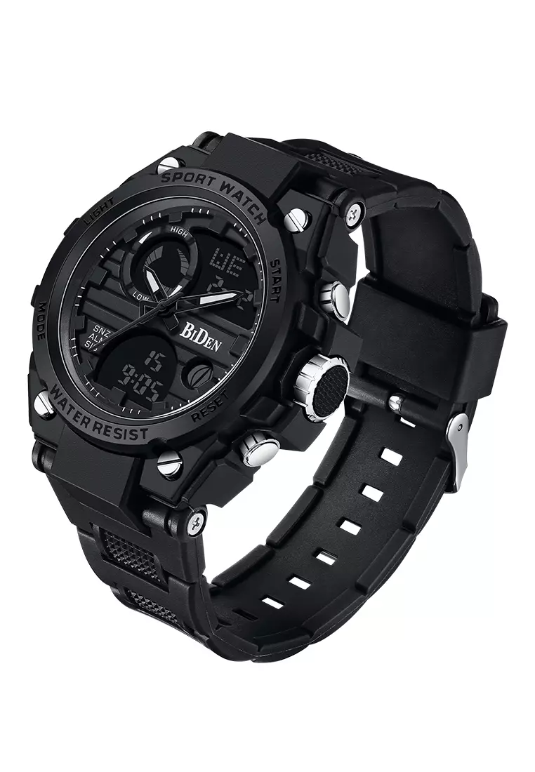 Jam Tangan Pria Digital&Analog Olahraga Militer Pria Tali Silikon Tahan Air Luminous Jam Tangan Cowok Original hitam