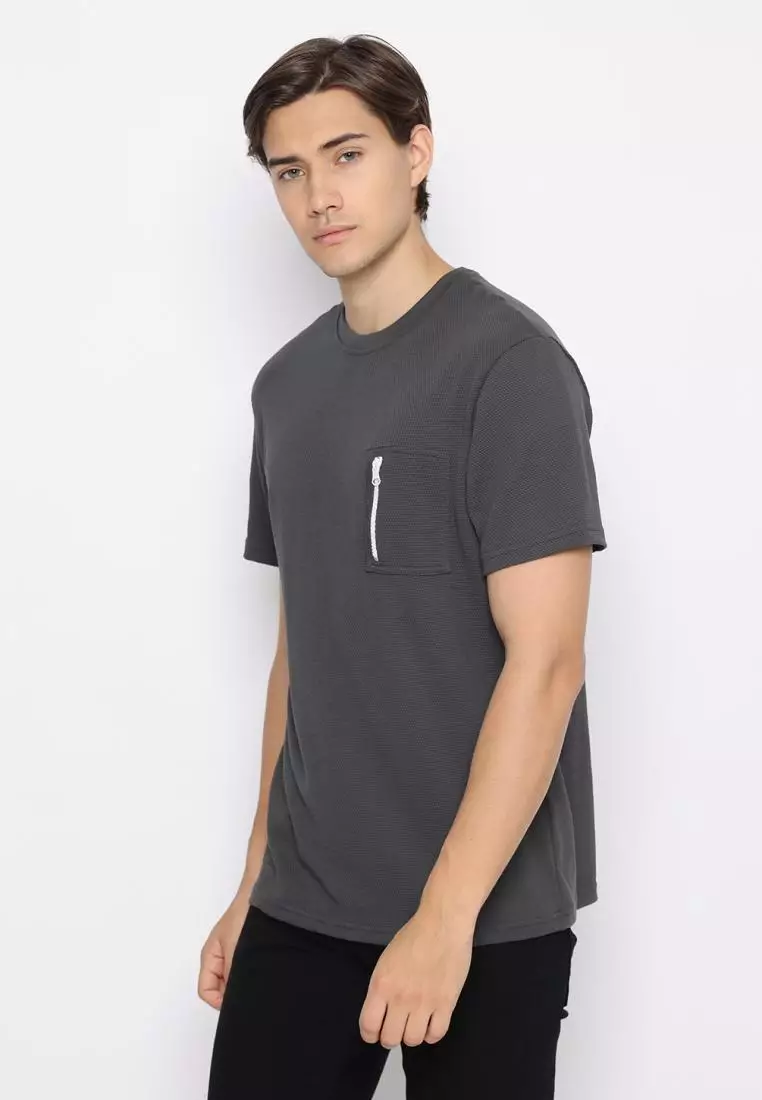 MATSUDA Kaos Polos 24S Texture Honeycomb T Shirt Saku Zipper Koka