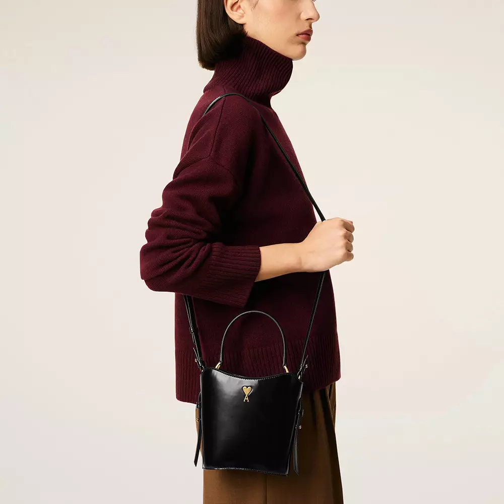 Mini Paris Leather Bucket Bag Black