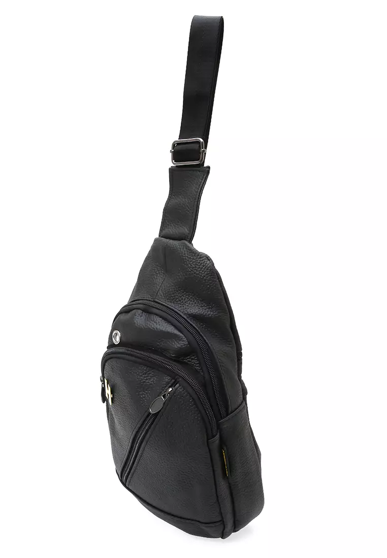 Edbert Slingbag Pria Motif Polos Tas Selempang Material Leather ORIGINAL - Black