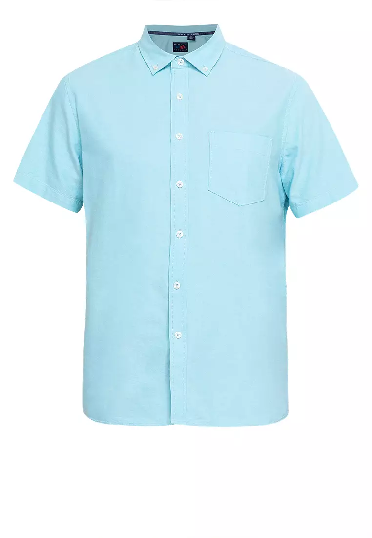 Woven Short Sleeves Casual Oxford Pea Shirt