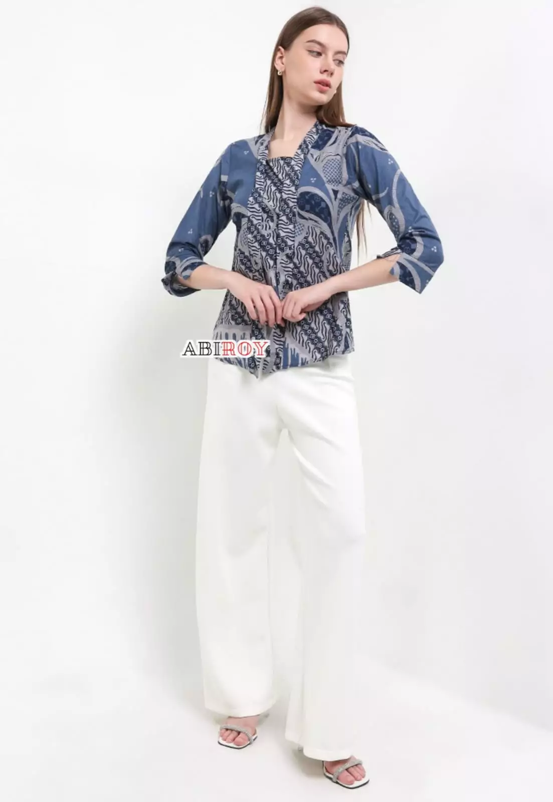 Blouse Batik Andaru Navy Premium Slimfit Elegant NLN