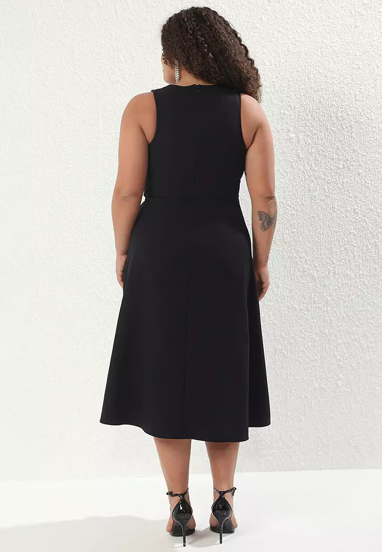 Black Stoned Sleeveless Midi Length A-Line Woven Evening Dress/Night/Graduation/Engagement Dress Tbbss25Ah00053