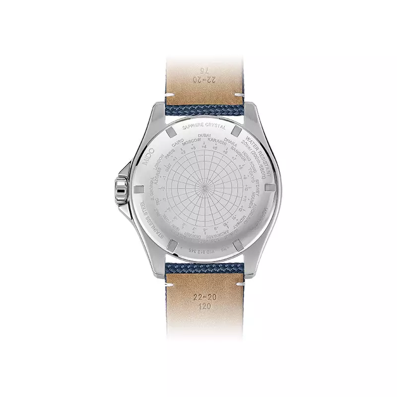 Jam Tangan Pria MIDO Ocean Star M026.629.17.051.00 GMT Black Dial Blue Fabric With Leather Strap