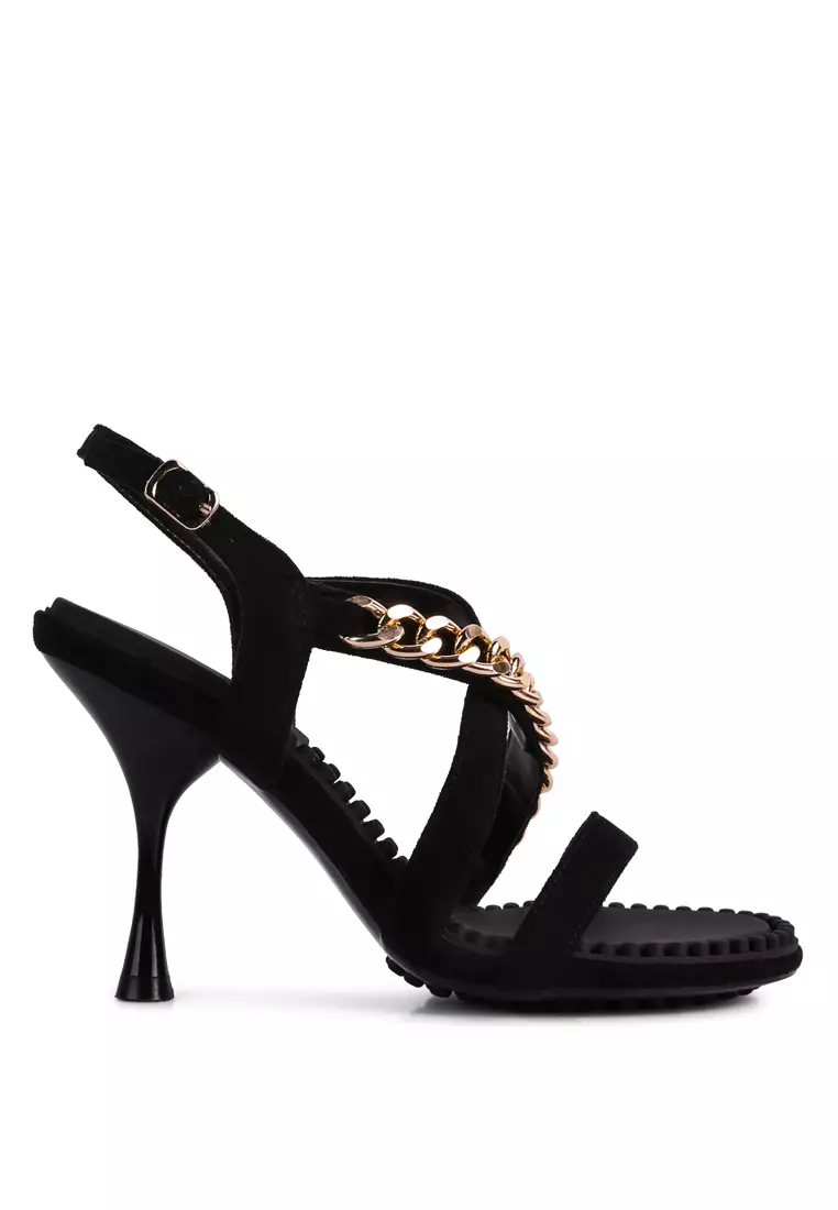 Discount on Rag & Co.  shoes - SKU: Black Metal Chain Mid Heel Sandal