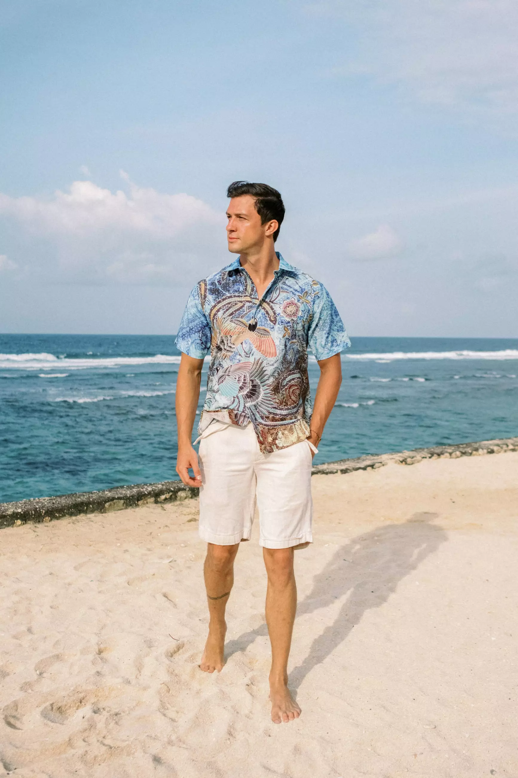 Naraya Blue Kemeja Pria  Pendek Slim Fit Digital Print