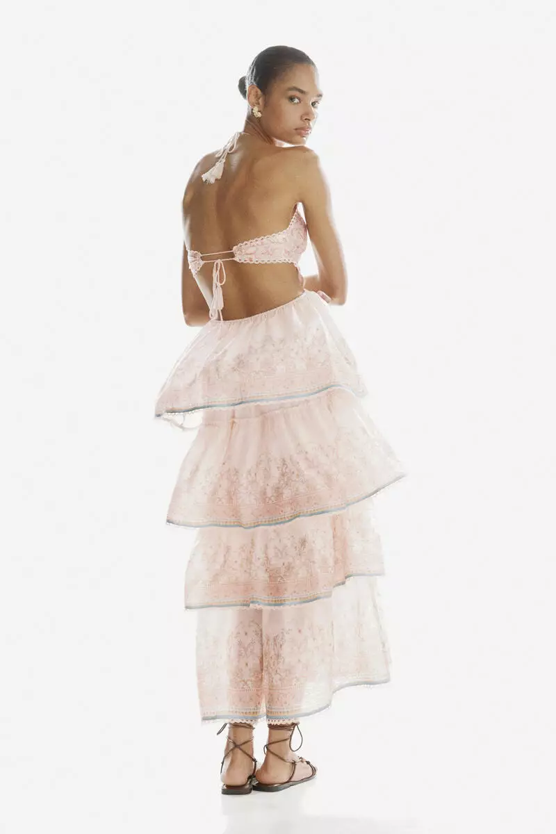 chinese dress ladies H&M Pink Long Mesh Dress UK XS