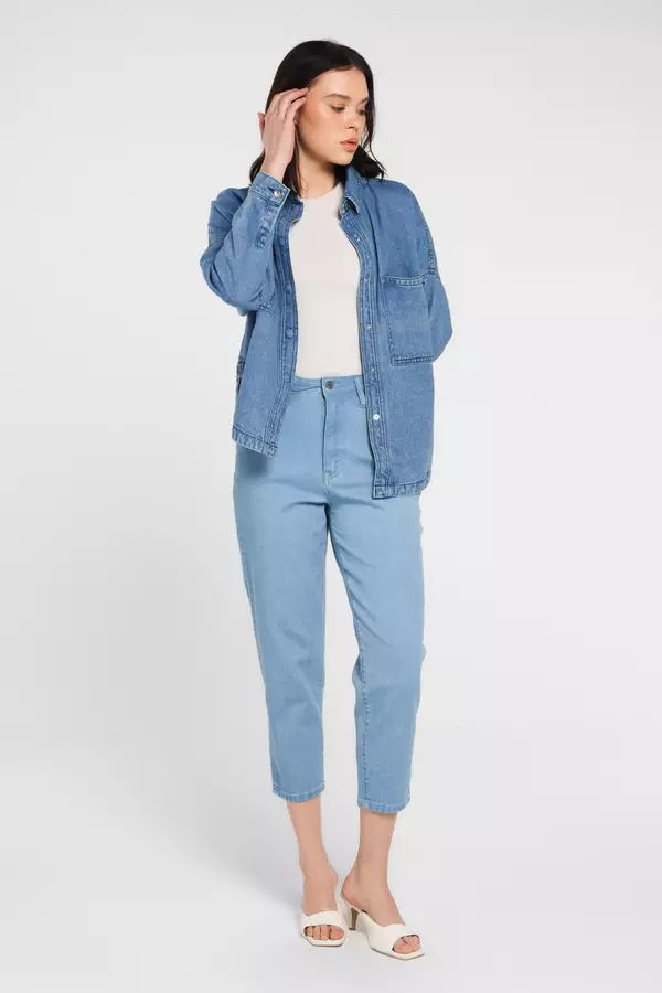 MINIMAL - Barrel Cropped Denim Pants - Blue Light Warna Blue_Light