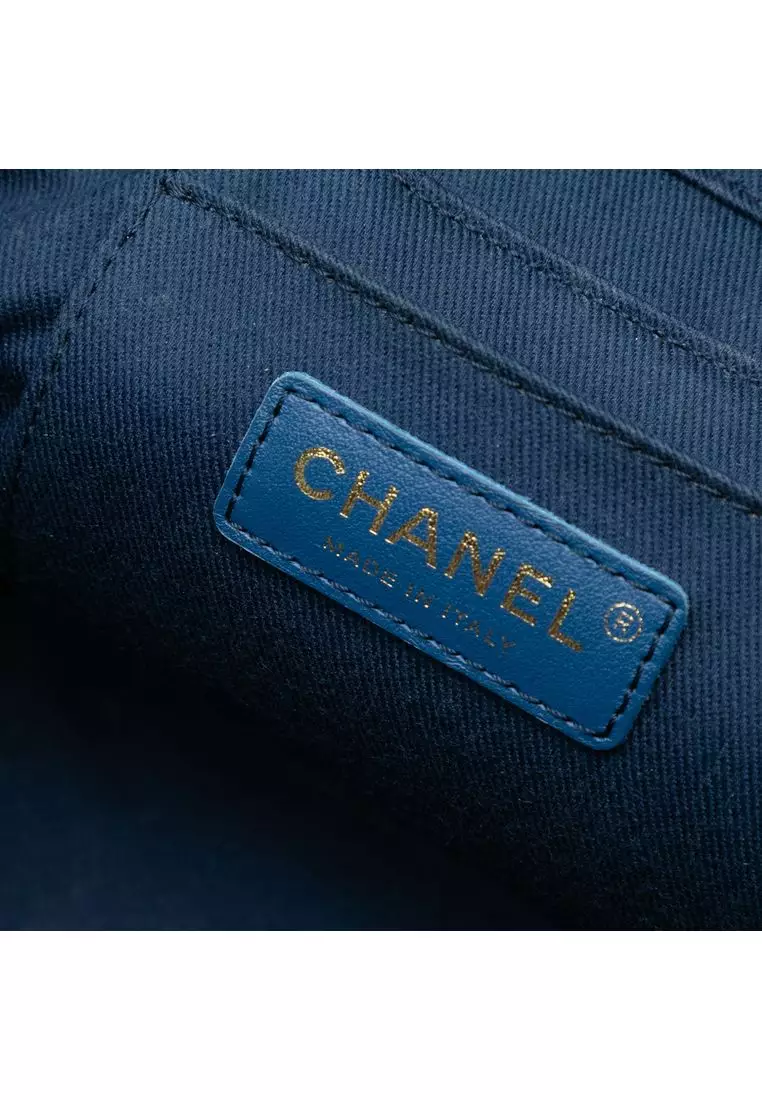 Pre-Loved Chanel Cc Quilted Denim Trip Vanity Case With Chain