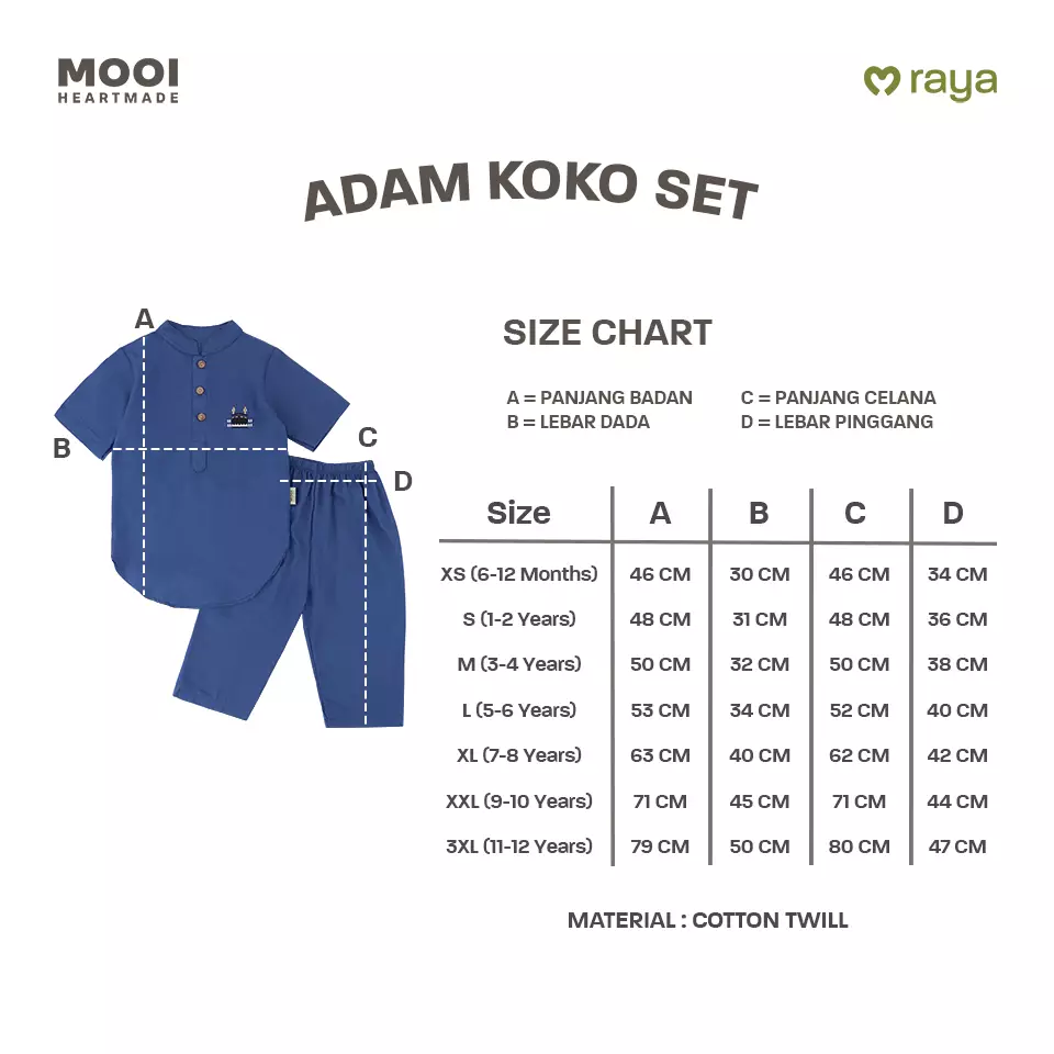 Mooi Adam Koko Set Setelan Koko Anak Raya Collection - Classic Blue