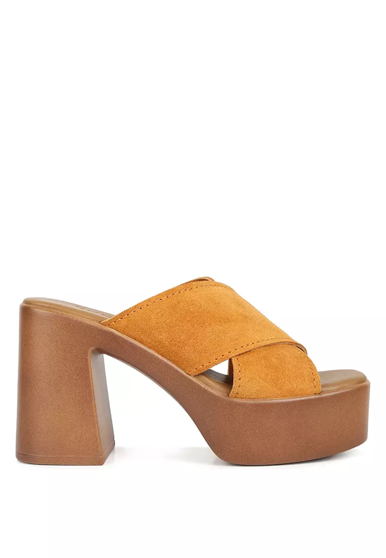 Discount on Rag & Co.  shoes - SKU: Light Tan Criss Cross Strap Block Heel Sandals