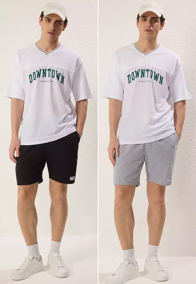 Black-Grey 2-Pack Regular Cut Label Applique Shorts & Bermuda TMNSS25SR00042