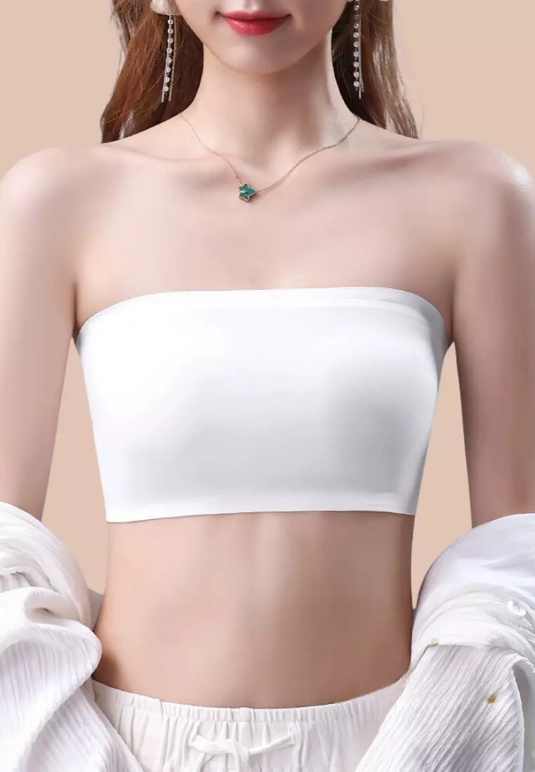 Premium Anita Seamless Strapless Non-Slip Ice Silk Bralette Top Tube Bra in White