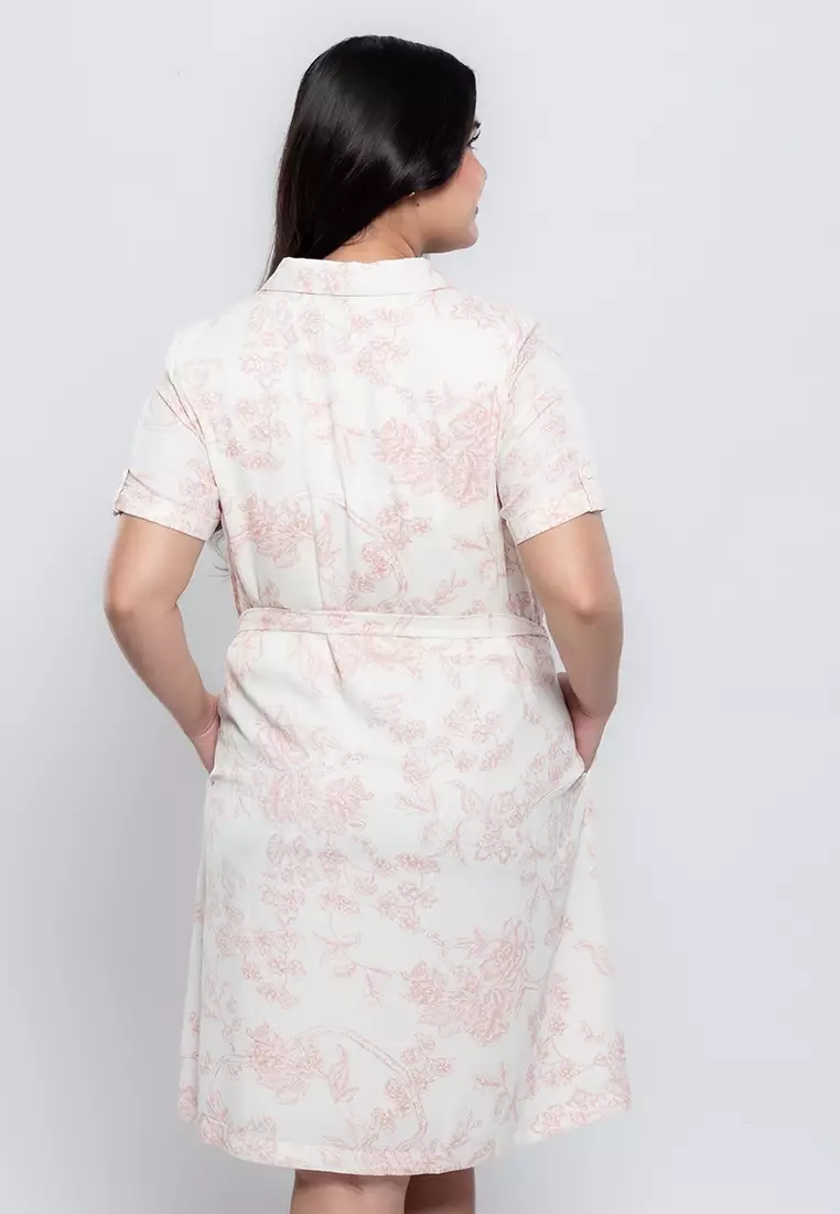 Milly Plus Size Liliana Floral Toile Shirt Dress with Sash Belt