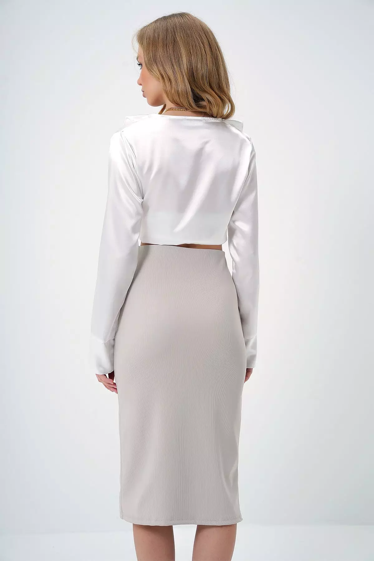 Women's Beige Slit Midi Ottoban Skirt