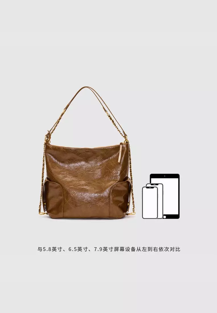 Pale Quilted Hobo Bag With Chain Strap