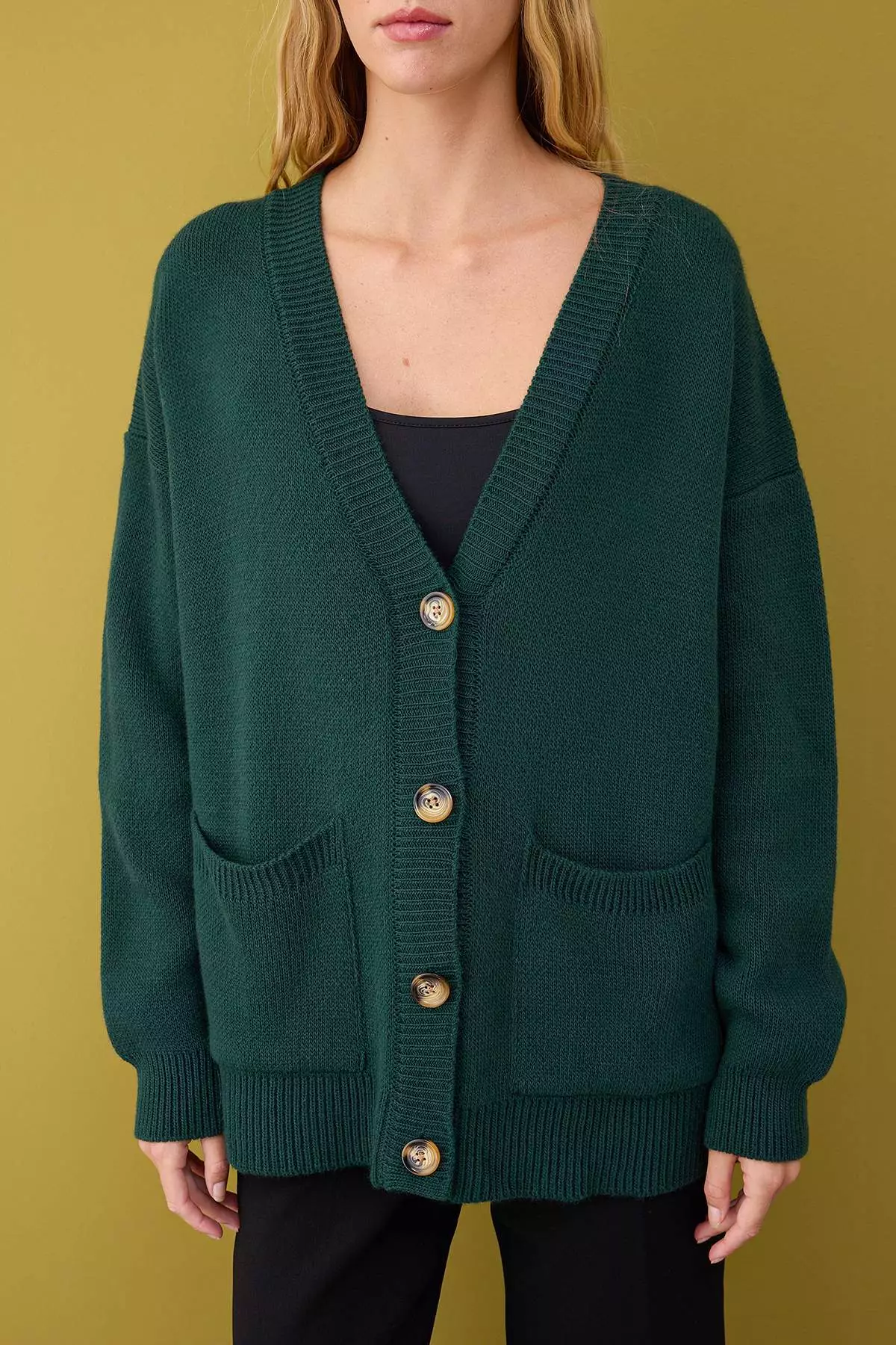 Duck Head Green Wide Pattern Basic Knitwear Cardigan