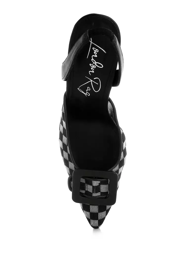 Mesh Checkered Pointy Stiletto Heels in Black