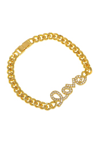 Buy Elfi Elfi 916 Korean Gold 24k Plated Curb Chain Love Word Charm Bracelet Gpb 11 Online Zalora Malaysia