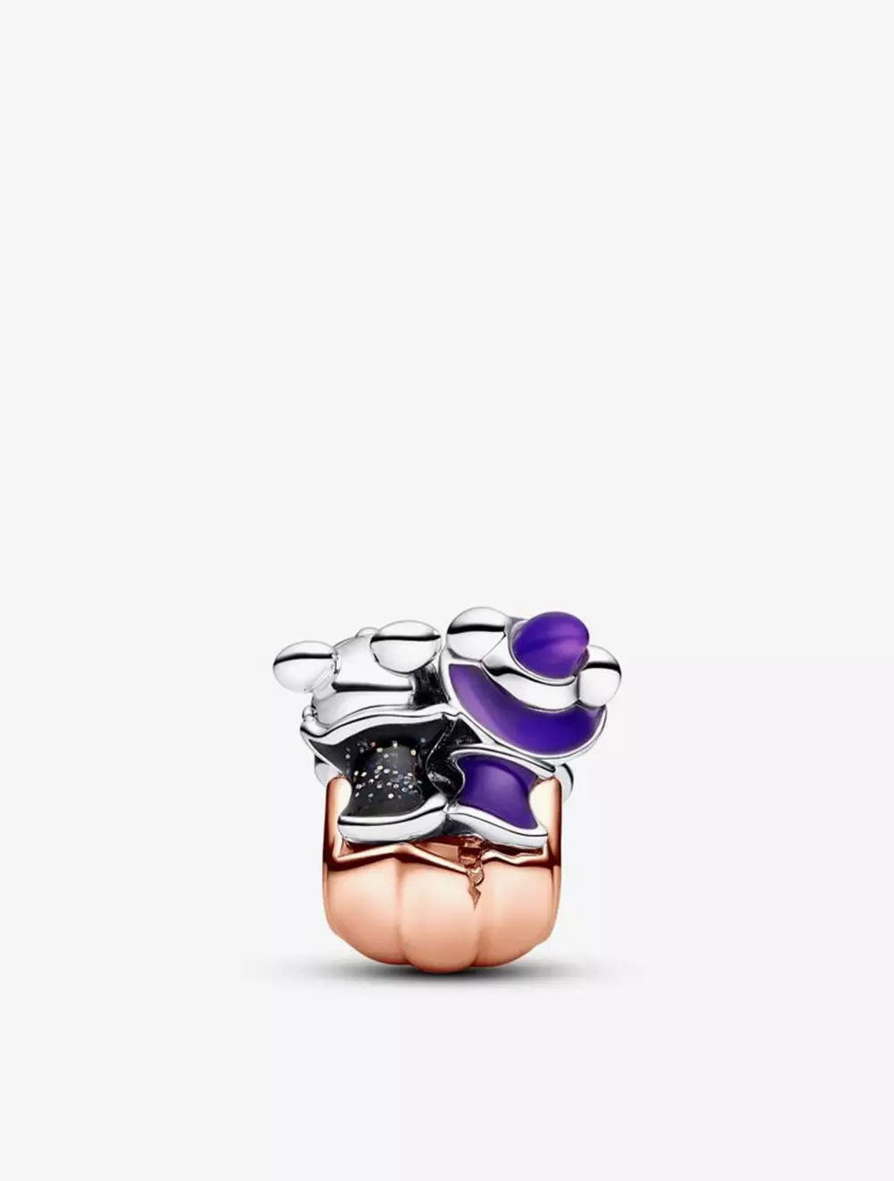 Disney Mickey and Minnie pumpkin sterling silver and 14k rose gold-plated charm with black and purple glow in the dark enamel