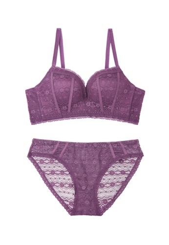 ZITIQUE purple Women's Basic 3/4 Cup Ultra-thin No Steel Ring Lingerie Set (Bra And Underwear) - Purple 9B5DEUS76E9905GS_1