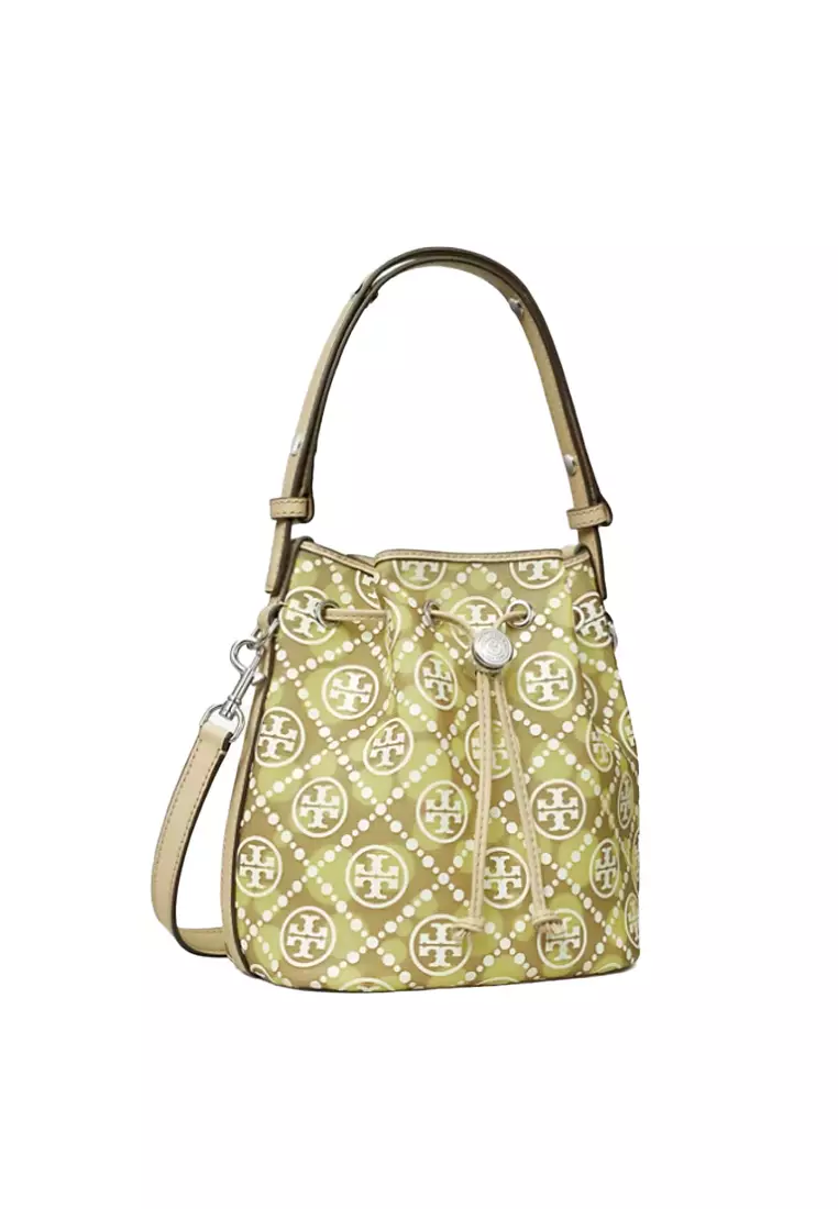 T Monogram Dot Mesh Bucket Bag in Soft Neutral/Honeydew 166723-251