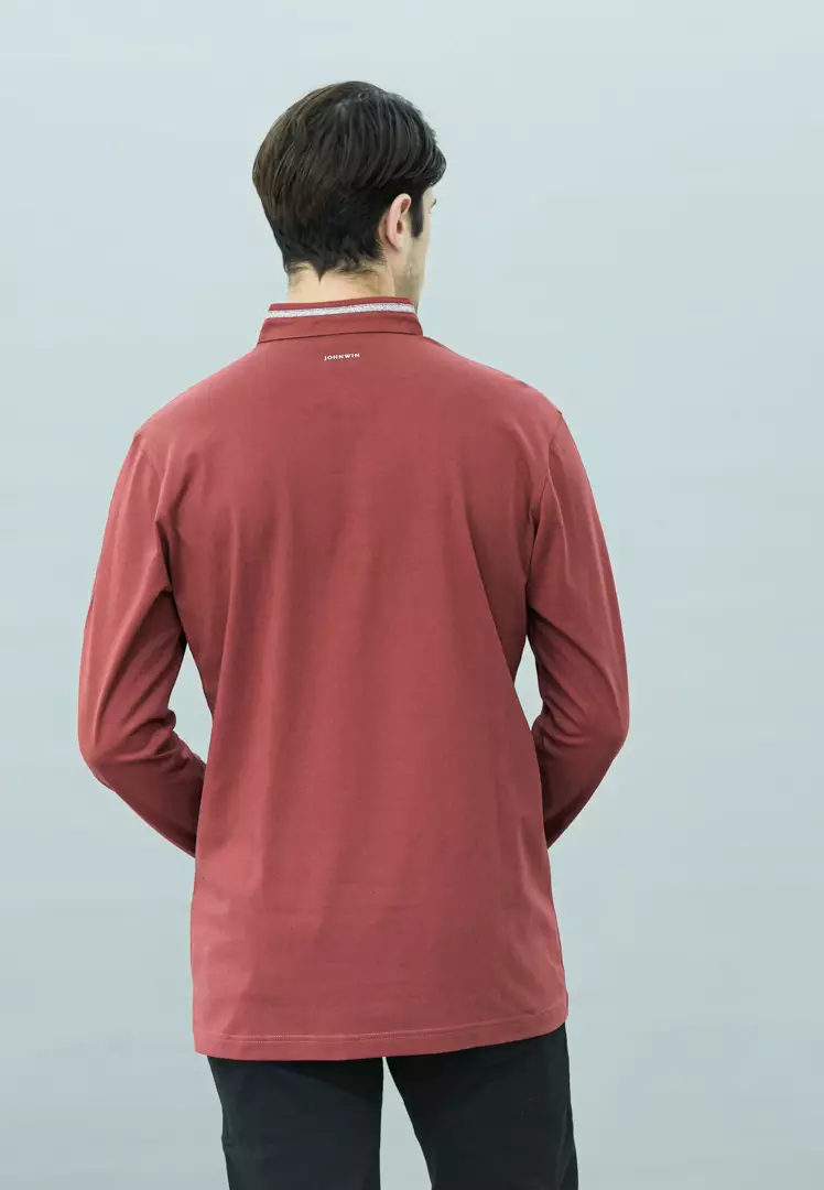 Johnwin - Kaos Henley - Kaos Lengan Panjang - Merah - Kerah Shanghai - APS.630.M457E.35.C-L/S