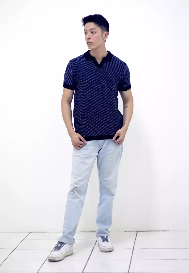 Kale Karl Denim / Kaos rajut lengan pendek premium