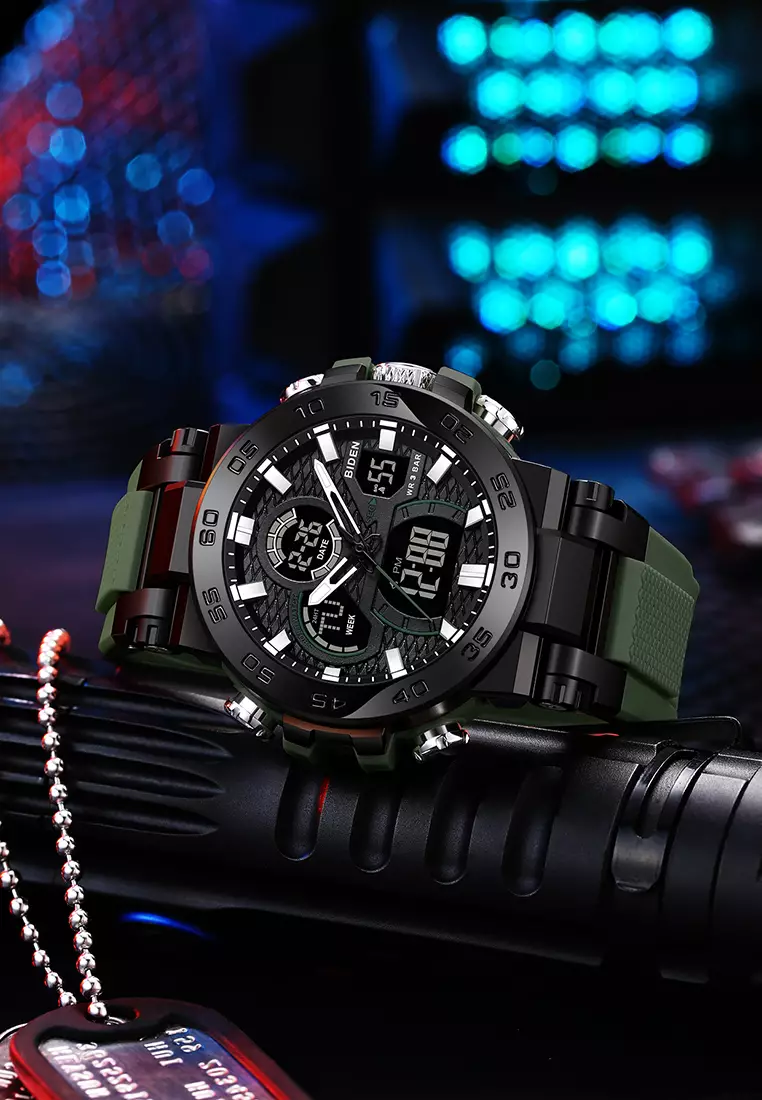 Jam Tangan Pria Original Analog & Digital Multifungsi Olahraga Tali Silikon Anti Air Jam Tangan Cowok Green