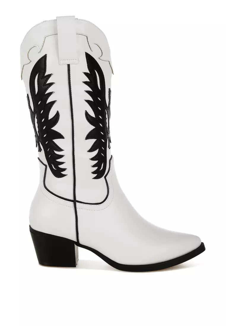 Discount on London Rag  shoes - SKU: Winged Patchwork Cowboy Boots in Black