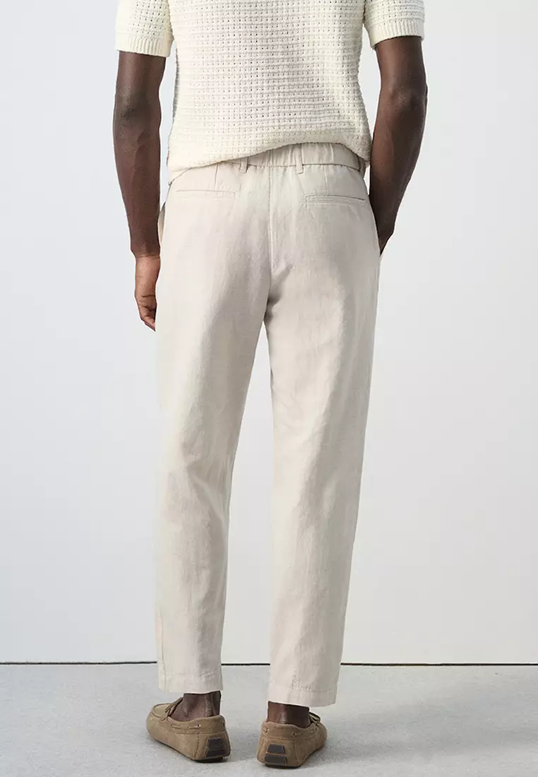 修身剪裁 短版亞麻棉質長褲