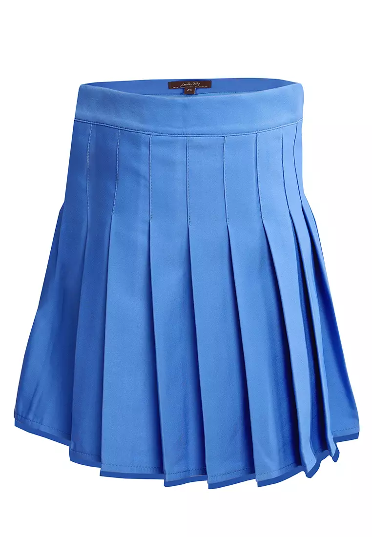 Blue Knife Pleated Mini Skirt