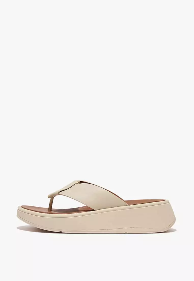 Discount on Fitflop  shoes - SKU: Fitflop F-Mode Folded-Leather Flatform Toe-Post Sandals - Beige