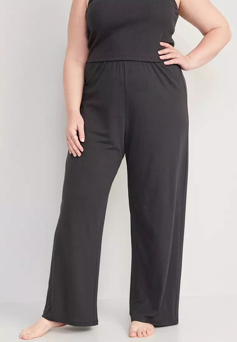 High-Waisted Sunday Sleep Rib-Knit Cropped Wide-Leg Pajama Pants for Women