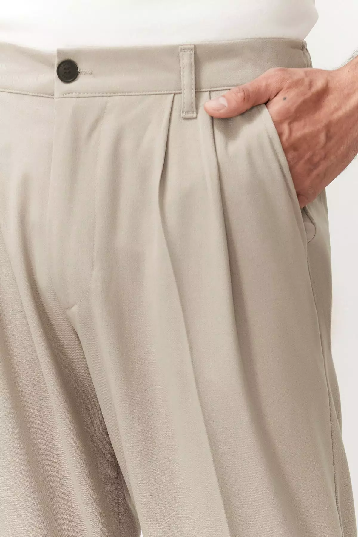 Stone Pleated Classic Baggy Fit Fabric Pants Tmnss24Pl00024