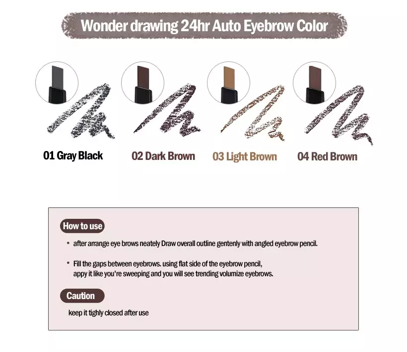Holika Holika Wonder Drawing 24hr Auto Eyebrow - 01 Grey Black