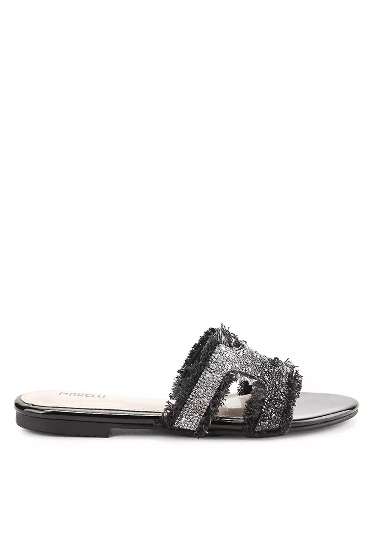 Gozana Sandal Wanita Flat Teplek  - Black