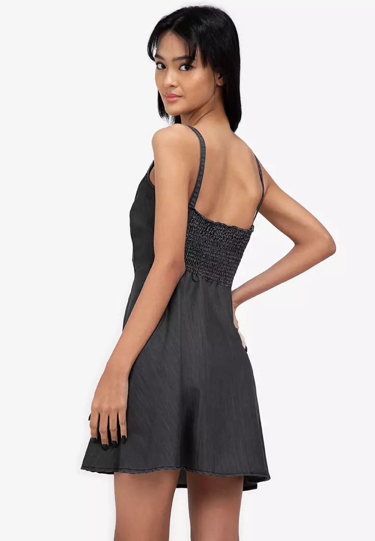 ZALORA BASICS Shirred Back Cami Denim Dress 2023 Buy ZALORA