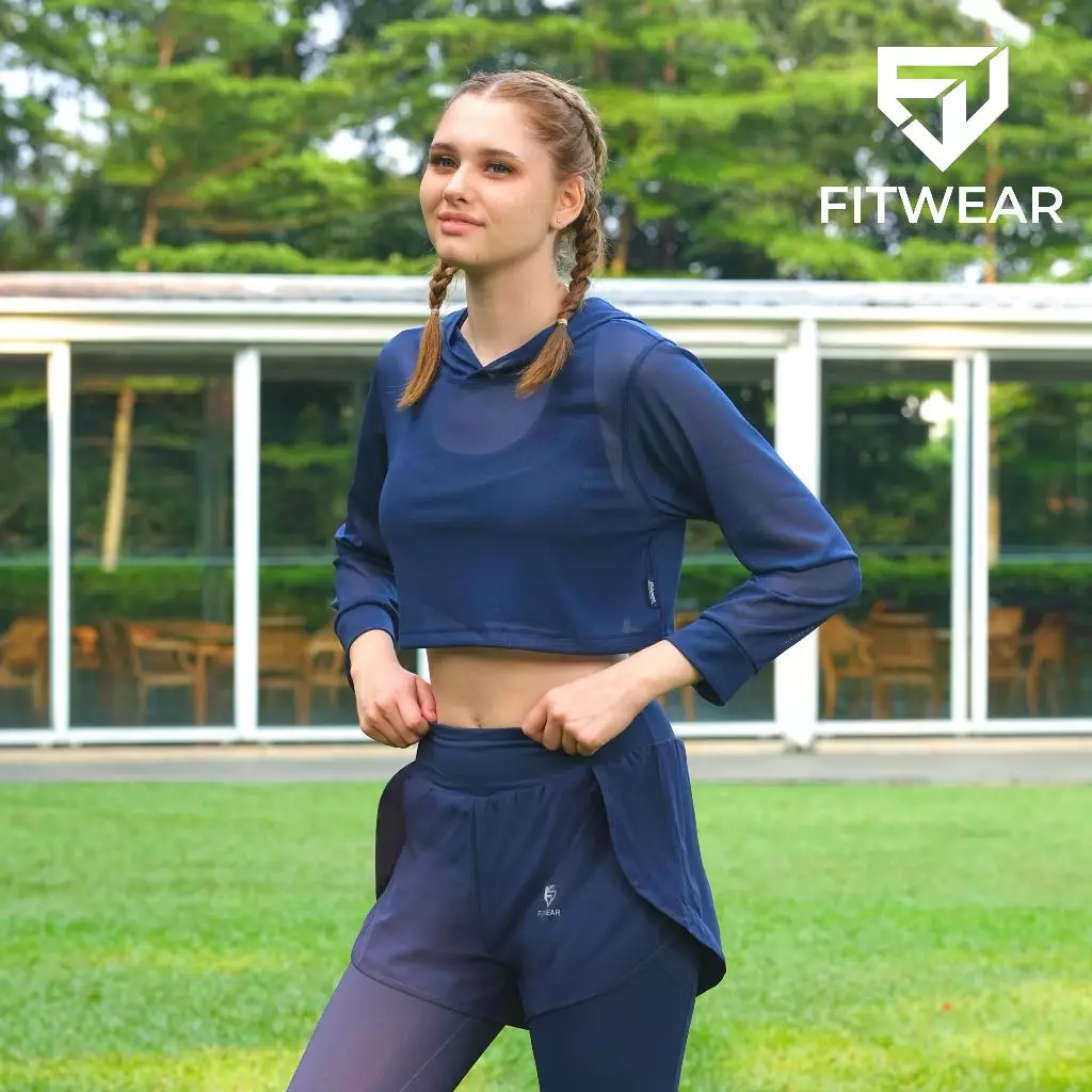 Fitwear - Croptop Jaring / Mesh / Sheer Olahraga BRENDA OUTER HOODIE LS CRP - BLUE BERRY