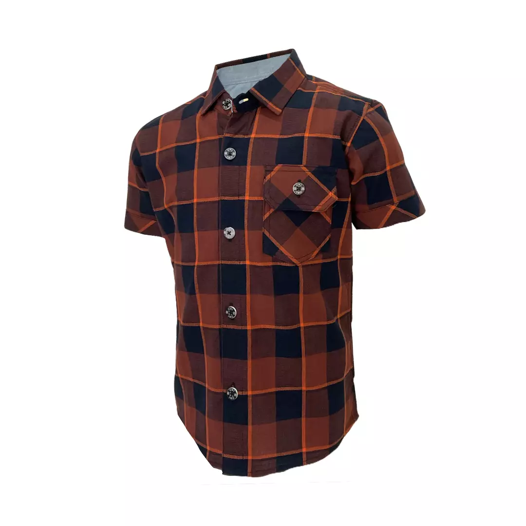 Pingu Kemeja Anak Laki Laki Kotak-Kotak Pendek Oren 92200732D