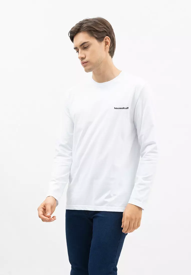 Houseofcuff Kaos Cotton Combed Lengan Panjang Pria Putih