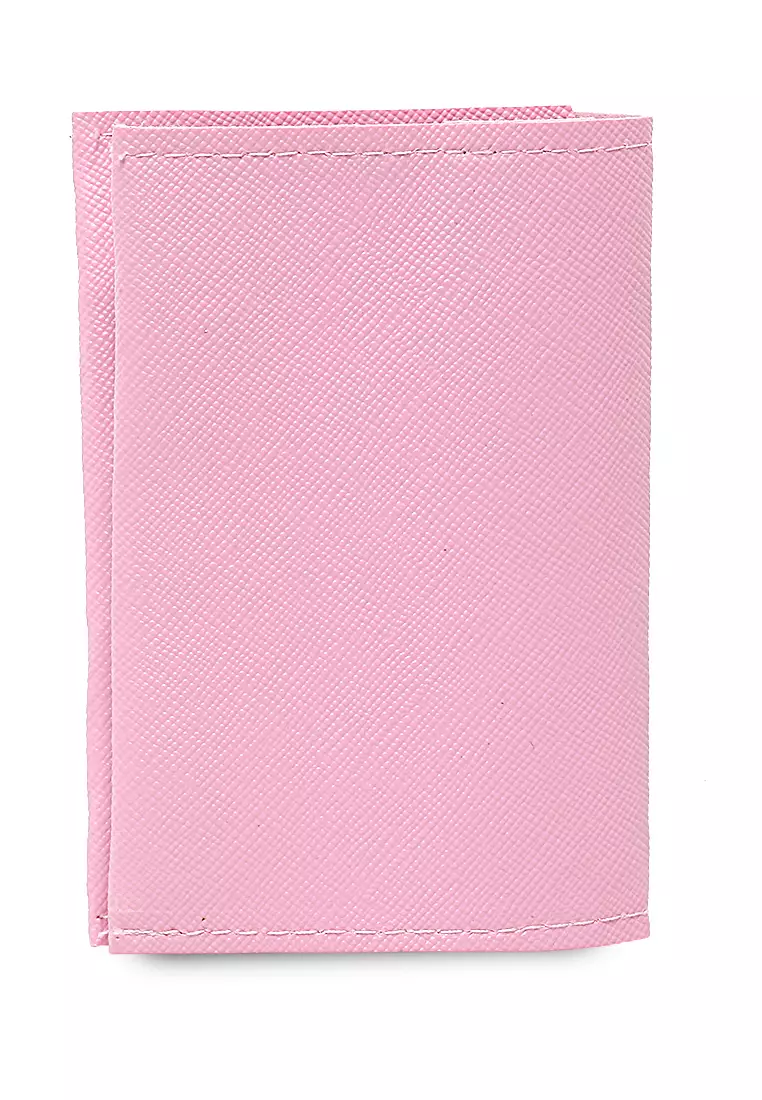 Dompet Mini Motif Polos Detail Snap Kancing Card Wallet Design Simple - Pink