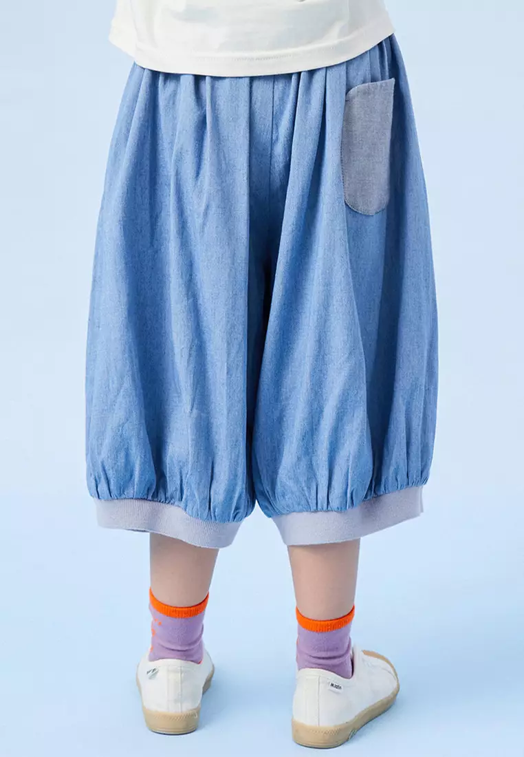 Mid Length Denim Shorts With Patch Stitching Design