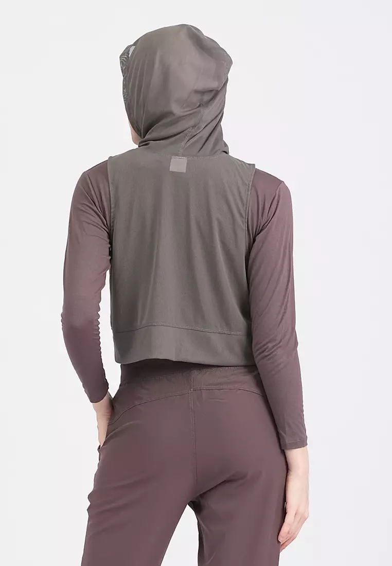 Fitwear - Tanktop Crop Jaring / Mesh / Sheer Olahraga MINDY HOODIE BN - DARK GREY